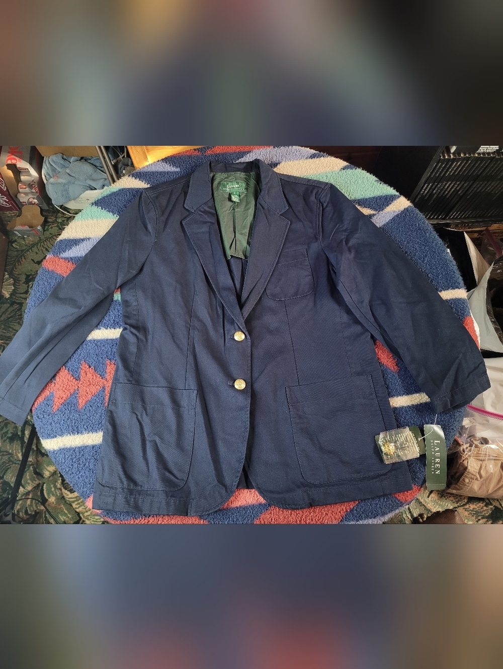 Lauren Ralph Lauren LRL Blazer Jacket Womens Sz 8 Navy Blue Cotton 2 Button New
